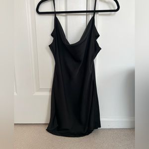 Black satin mini dress